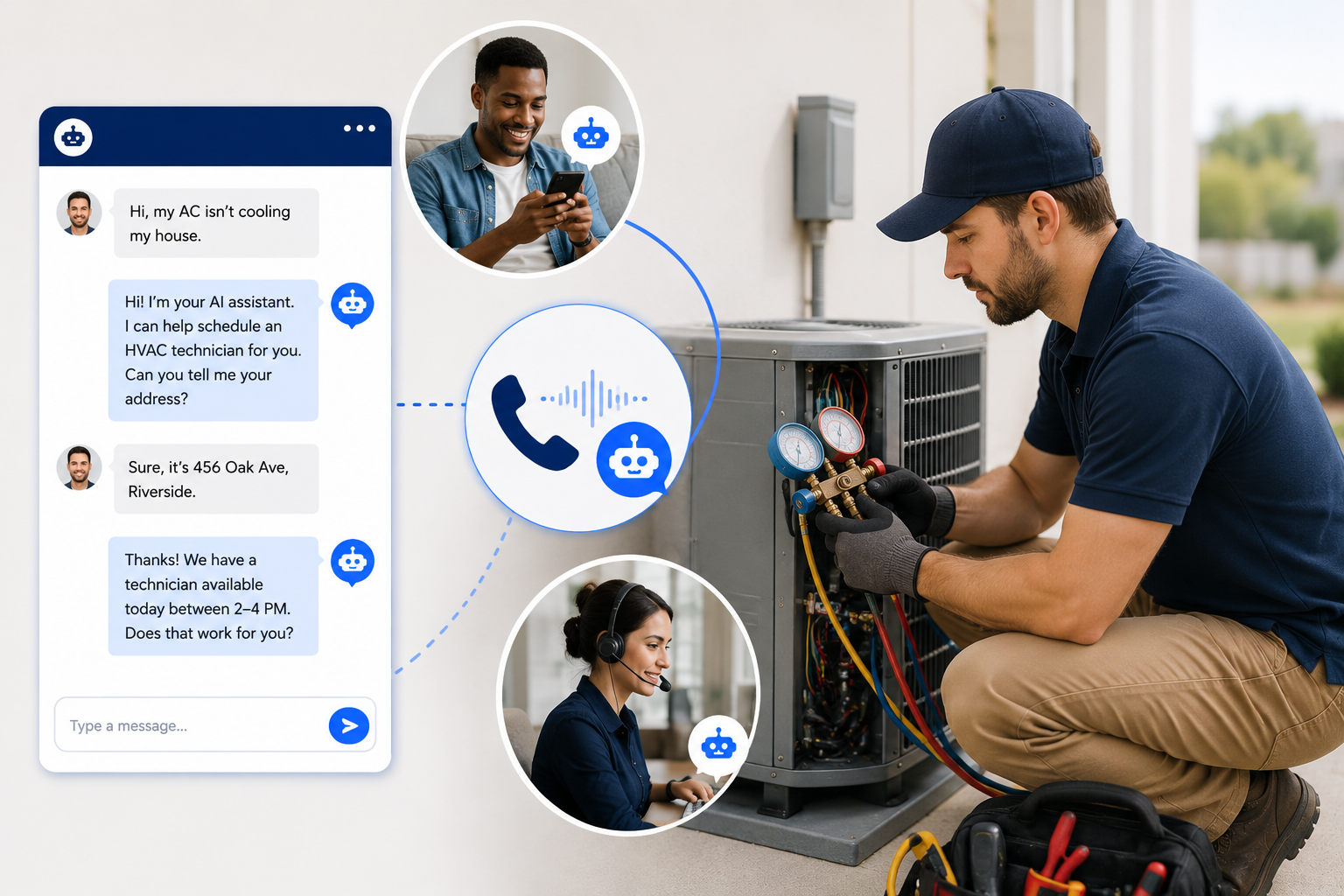 HVAC technician supported by AI call answering automation