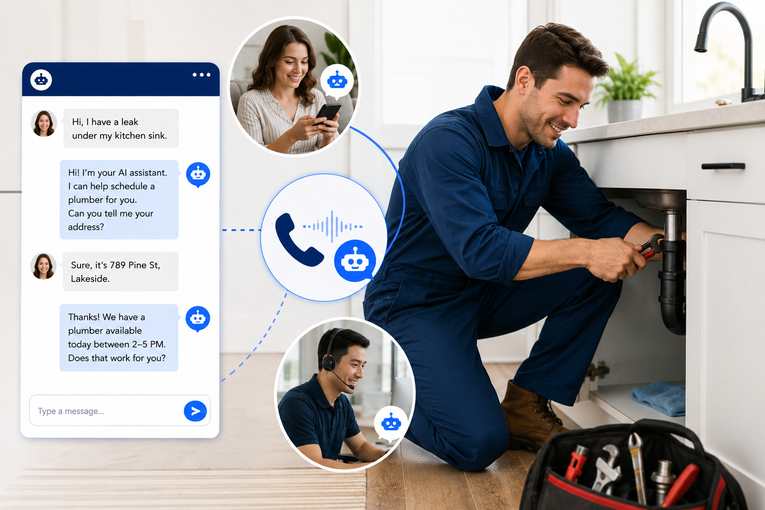 Plumbing company supported by AI call answering automation