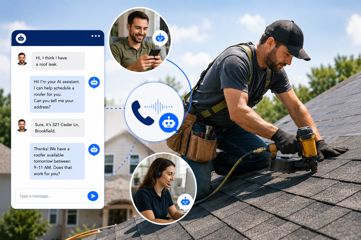 Roofing company supported by AI call answering automation